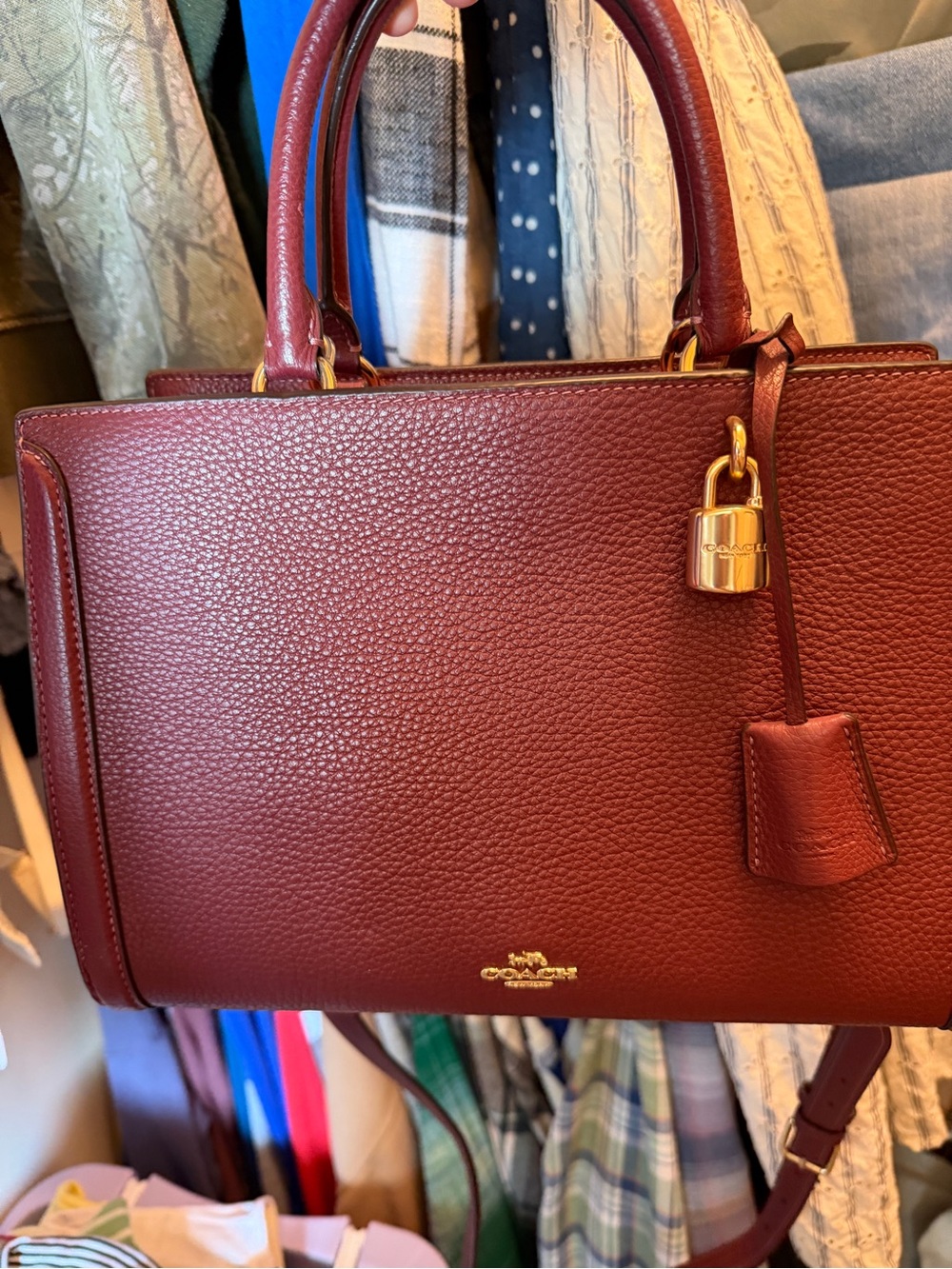 Coach Pebbled Leather Satchel - Wine